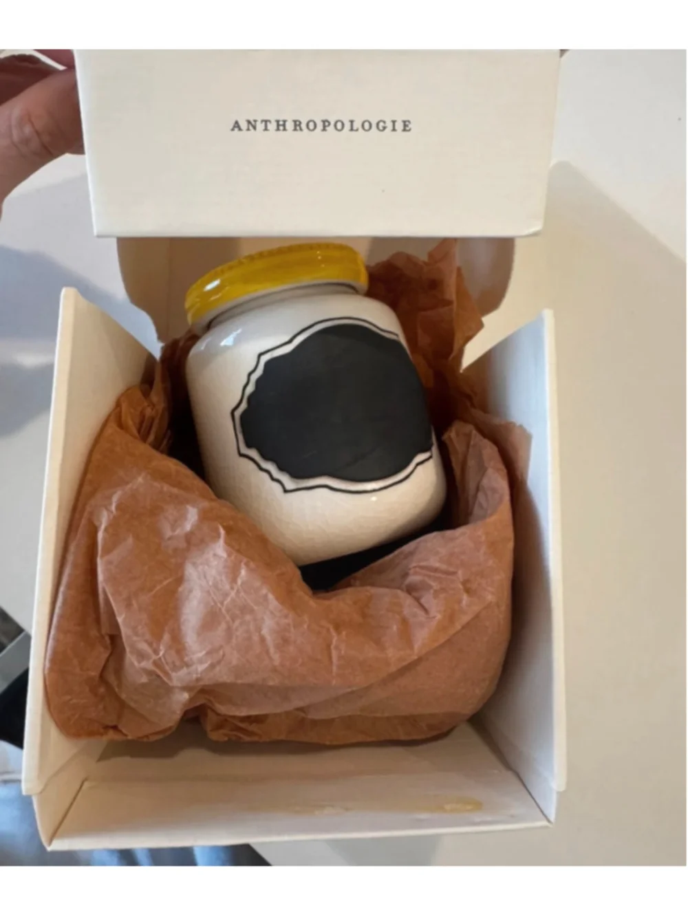 Anthropologie Ceramic Chalkboard Jar Yellow Lid w/ Box